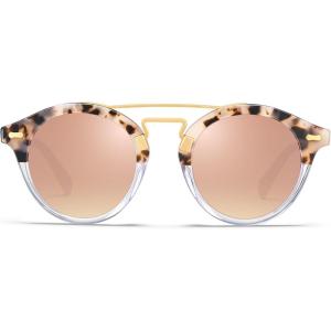 CARFIA Small Face Acetate Double Bridge Sunglasses for Women Polarized UV Protection, Retro Metal Brow Eyewears Round Sunnies(7. Pink Tortoise Frame Pink Mirrored)