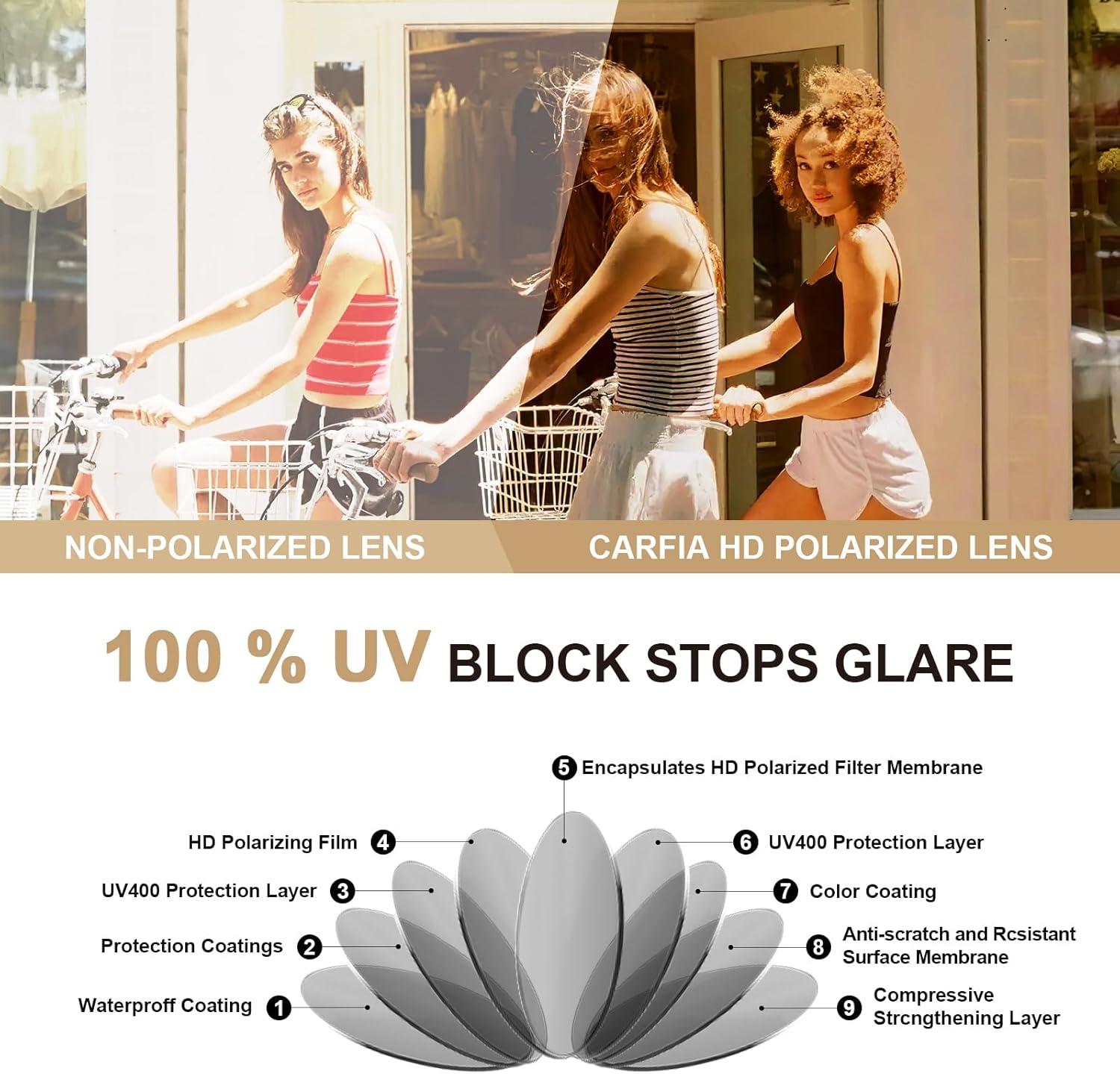 imageCARFIA Acetate Metal Bridge Sunglasses for Women Polarized UV Protection Retro Fashion Ladies Sunnies Round Shades Eyewears2 Pink Black Checkers Frame Gradient Brown Lens