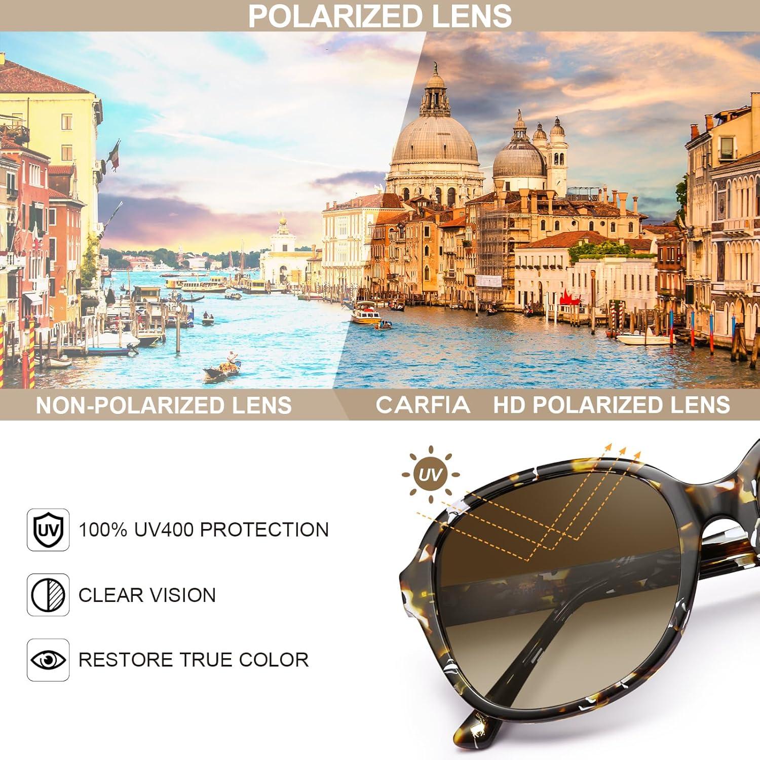 imageCARFIA Large Curved Acetate Polarized Sunglasses for Women UV Protection Retro Fashion Ladies Shades Driving Safety Eyewear1 Brown Tortoise Frame Gradient Brown Lens