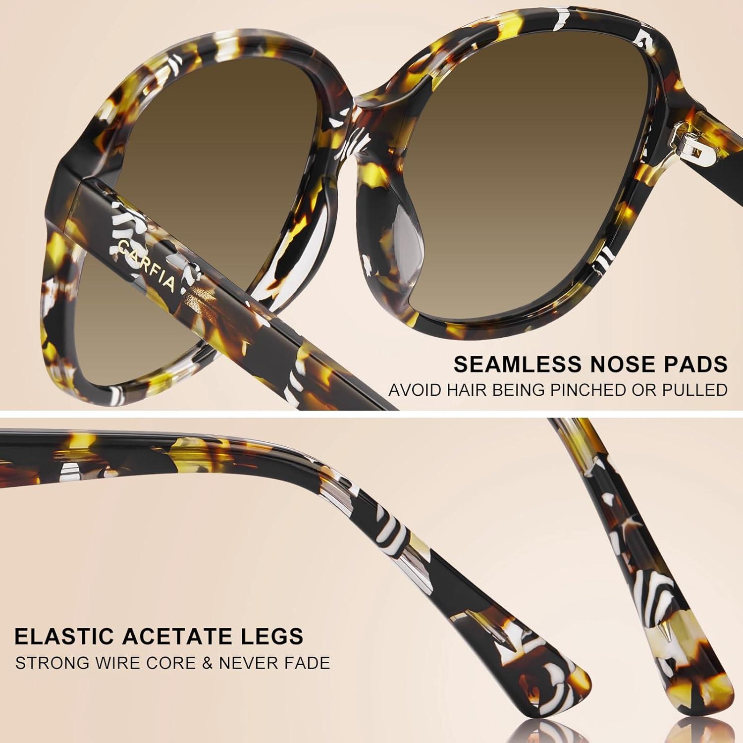 imageCARFIA Large Curved Acetate Polarized Sunglasses for Women UV Protection Retro Fashion Ladies Shades Driving Safety Eyewear1 Brown Tortoise Frame Gradient Brown Lens