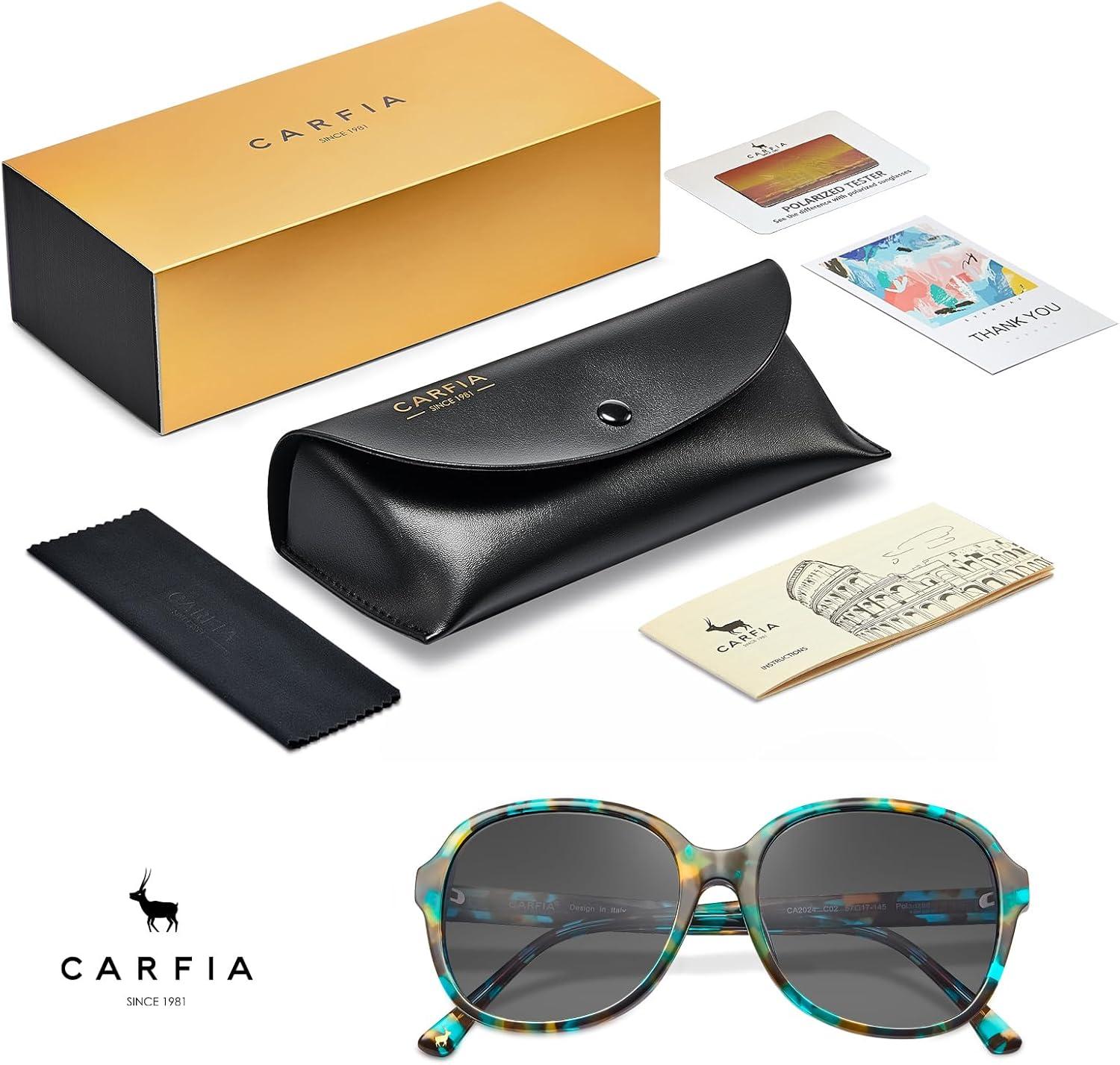 imageCARFIA Large Curved Acetate Polarized Sunglasses for Women UV Protection Retro Fashion Ladies Shades Driving Safety Eyewear2 Turquoise Frame Gradient Grey Lens