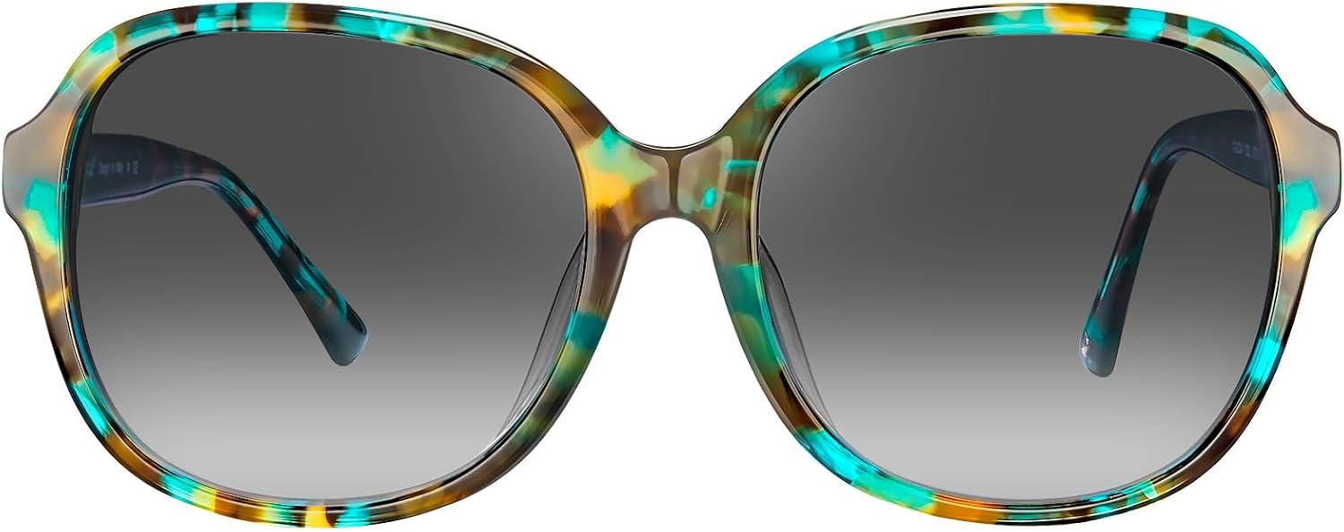 imageCARFIA Large Curved Acetate Polarized Sunglasses for Women UV Protection Retro Fashion Ladies Shades Driving Safety Eyewear2 Turquoise Frame Gradient Grey Lens