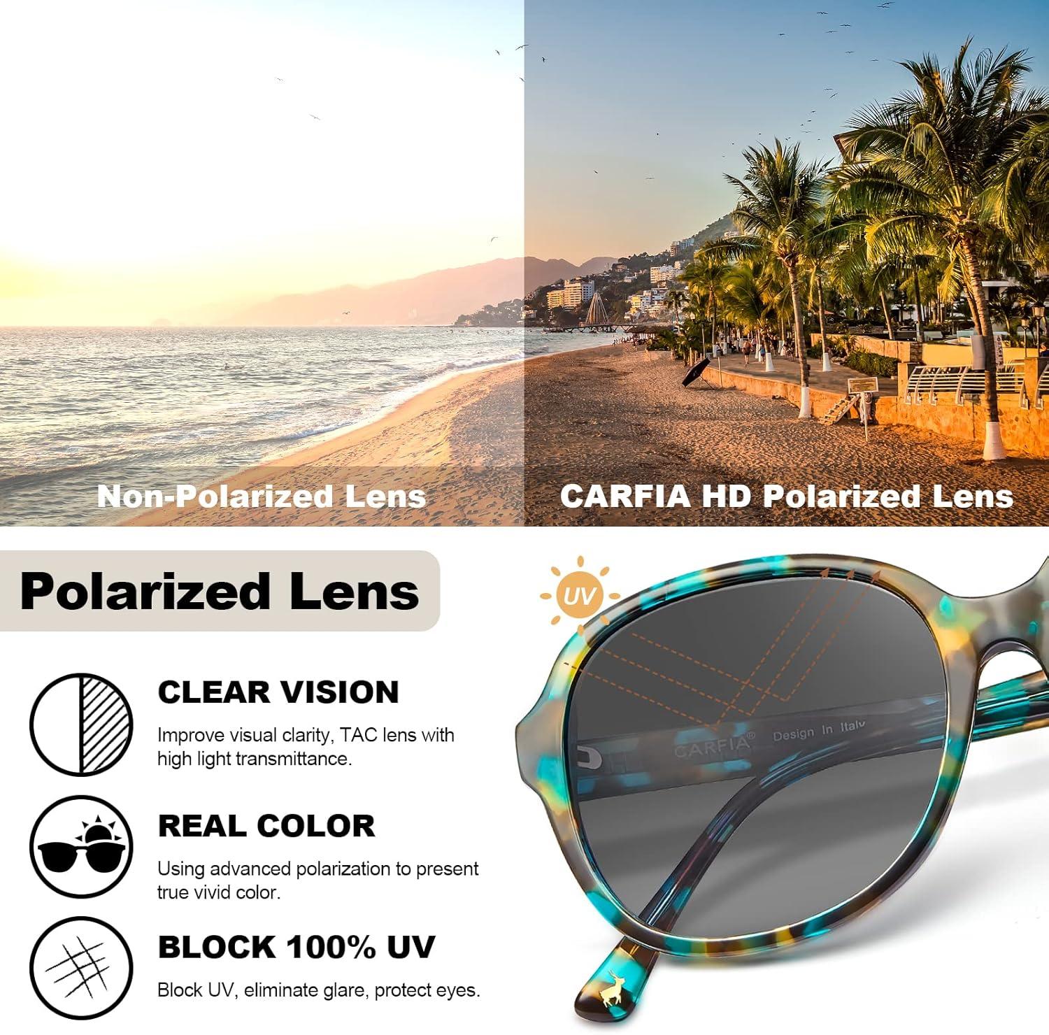 imageCARFIA Large Curved Acetate Polarized Sunglasses for Women UV Protection Retro Fashion Ladies Shades Driving Safety Eyewear2 Turquoise Frame Gradient Grey Lens