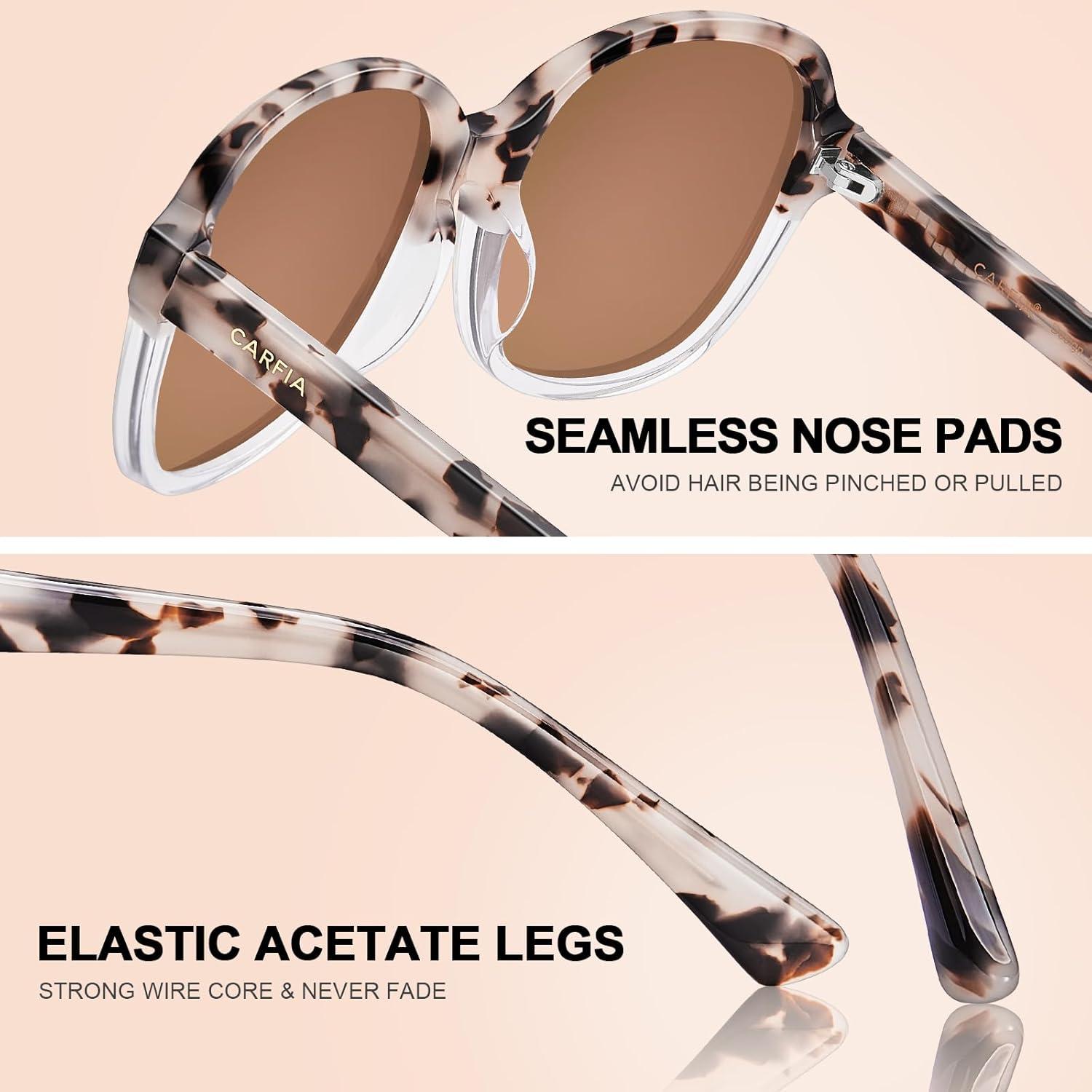 imageCARFIA Large Curved Acetate Polarized Sunglasses for Women UV Protection Retro Fashion Ladies Shades Driving Safety Eyewear3 Pink White Tortoise Frame Pink Mirrored