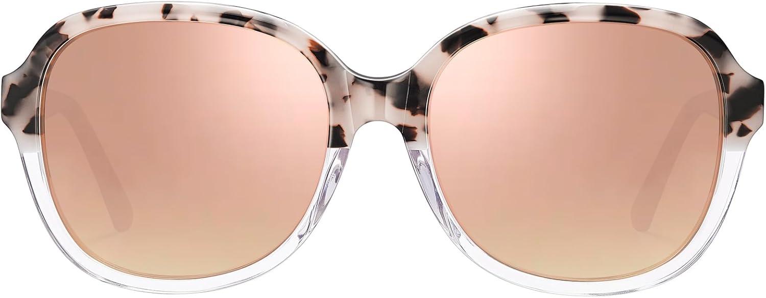 imageCARFIA Large Curved Acetate Polarized Sunglasses for Women UV Protection Retro Fashion Ladies Shades Driving Safety Eyewear3 Pink White Tortoise Frame Pink Mirrored