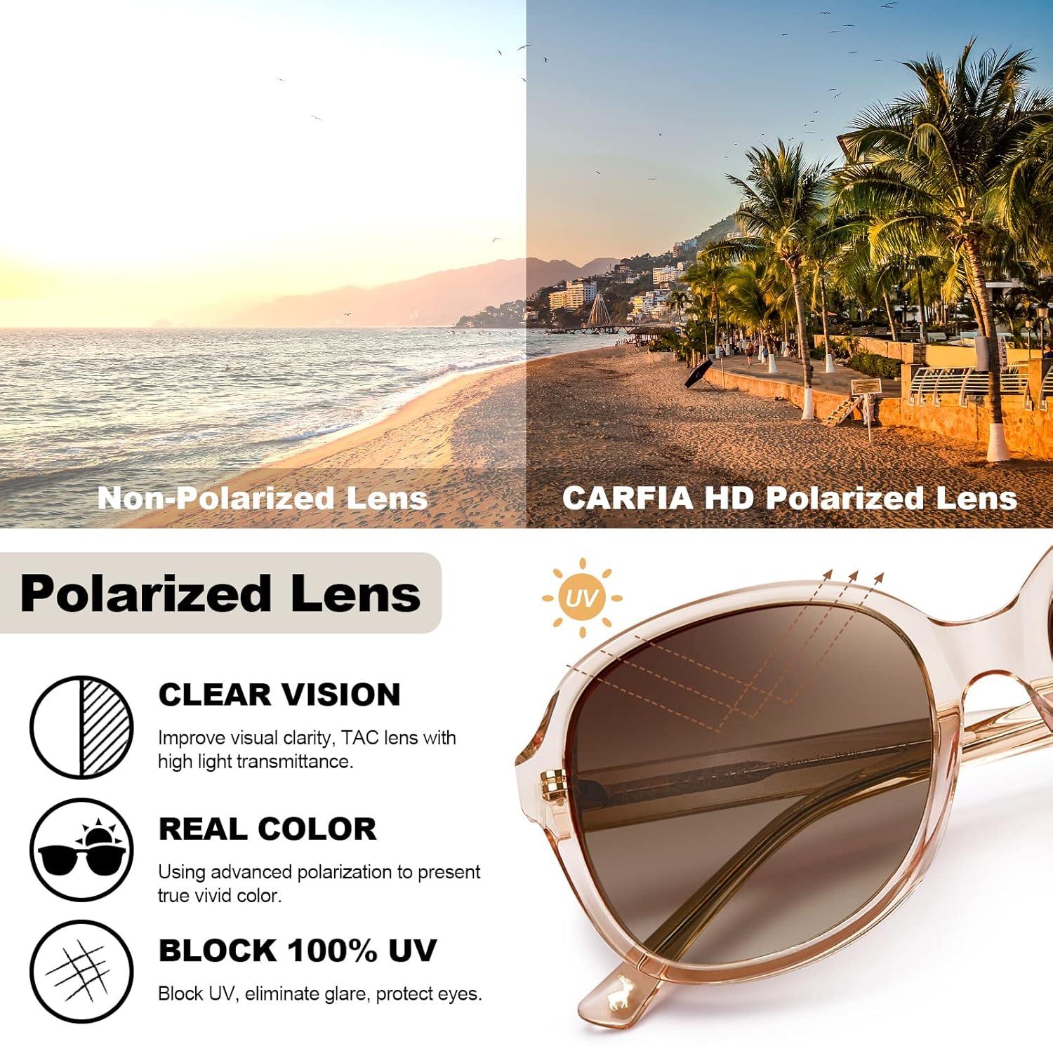 imageCARFIA Large Curved Acetate Polarized Sunglasses for Women UV Protection Retro Fashion Ladies Shades Driving Safety Eyewear4 Light Pink Frame Gradient Brown Lens