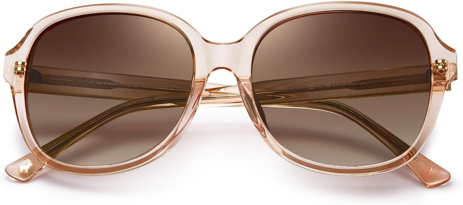 imageCARFIA Large Curved Acetate Polarized Sunglasses for Women UV Protection Retro Fashion Ladies Shades Driving Safety Eyewear4 Light Pink Frame Gradient Brown Lens