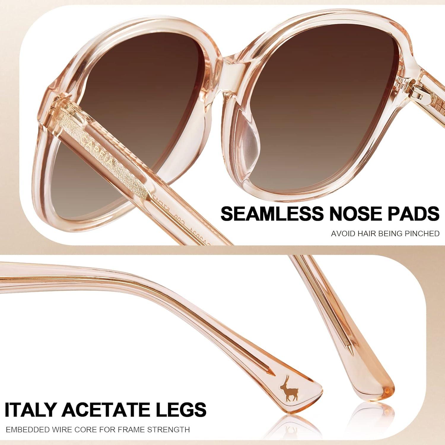 imageCARFIA Large Curved Acetate Polarized Sunglasses for Women UV Protection Retro Fashion Ladies Shades Driving Safety Eyewear4 Light Pink Frame Gradient Brown Lens