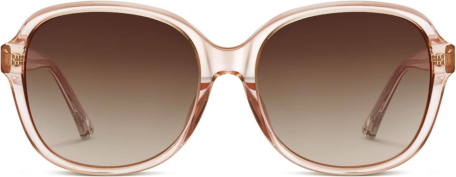 imageCARFIA Large Curved Acetate Polarized Sunglasses for Women UV Protection Retro Fashion Ladies Shades Driving Safety Eyewear4 Light Pink Frame Gradient Brown Lens