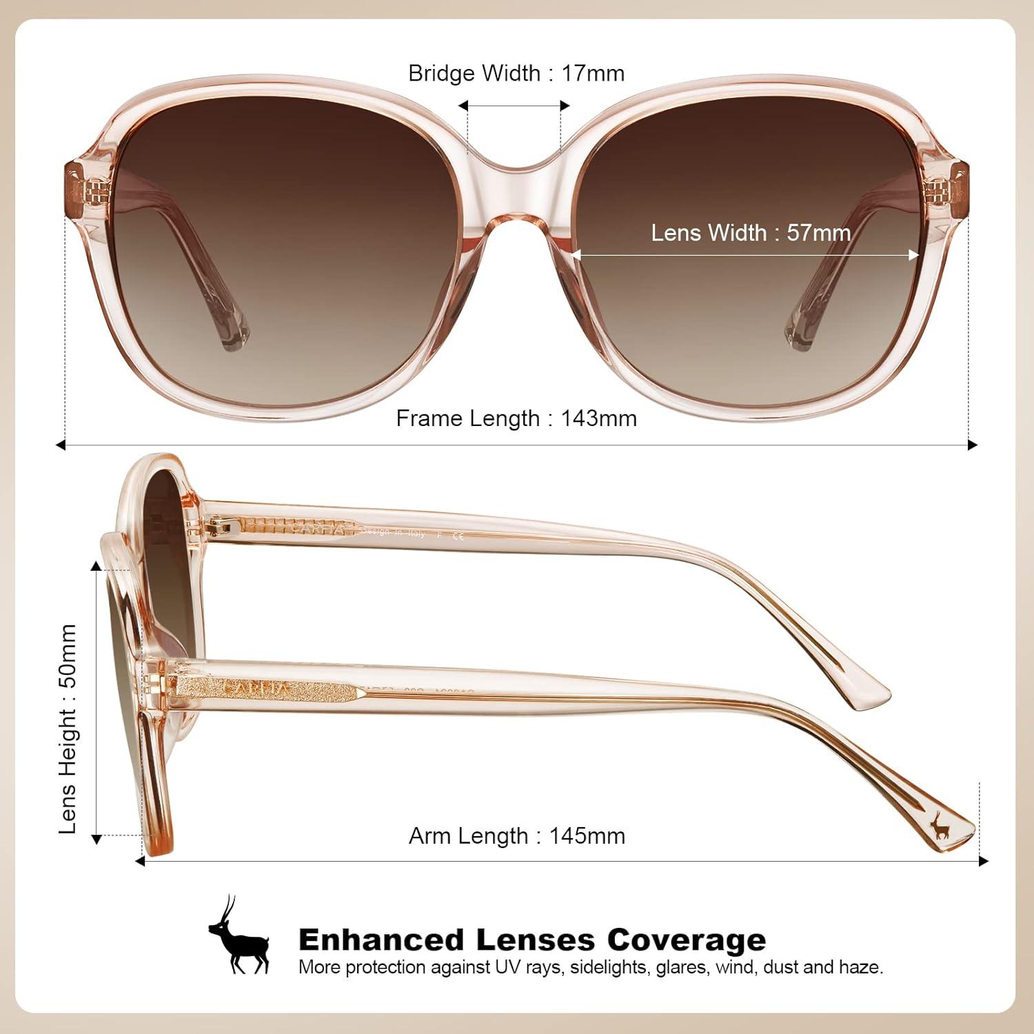 imageCARFIA Large Curved Acetate Polarized Sunglasses for Women UV Protection Retro Fashion Ladies Shades Driving Safety Eyewear4 Light Pink Frame Gradient Brown Lens