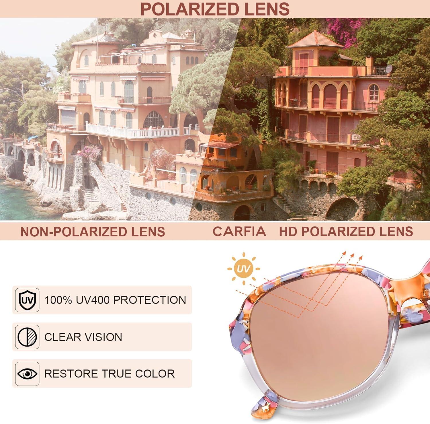 imageCARFIA Large Curved Acetate Polarized Sunglasses for Women UV Protection Retro Fashion Ladies Shades Driving Safety Eyewear5 Pink White Tortoise Frame Pink Mirrored2