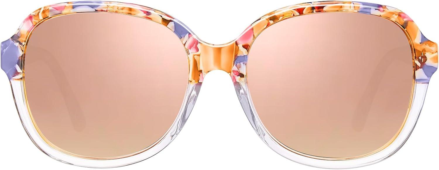 imageCARFIA Large Curved Acetate Polarized Sunglasses for Women UV Protection Retro Fashion Ladies Shades Driving Safety Eyewear5 Pink White Tortoise Frame Pink Mirrored2