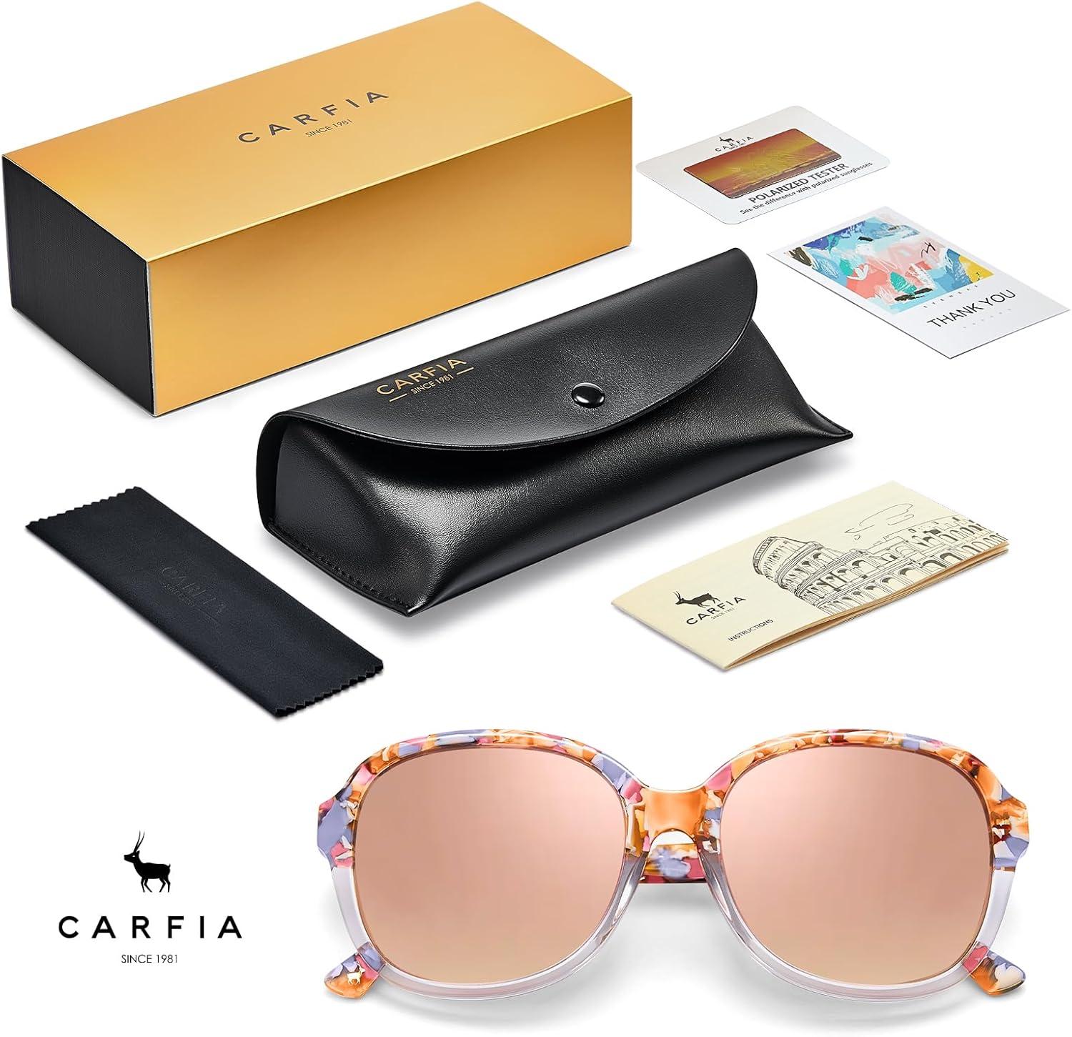 imageCARFIA Large Curved Acetate Polarized Sunglasses for Women UV Protection Retro Fashion Ladies Shades Driving Safety Eyewear5 Pink White Tortoise Frame Pink Mirrored2