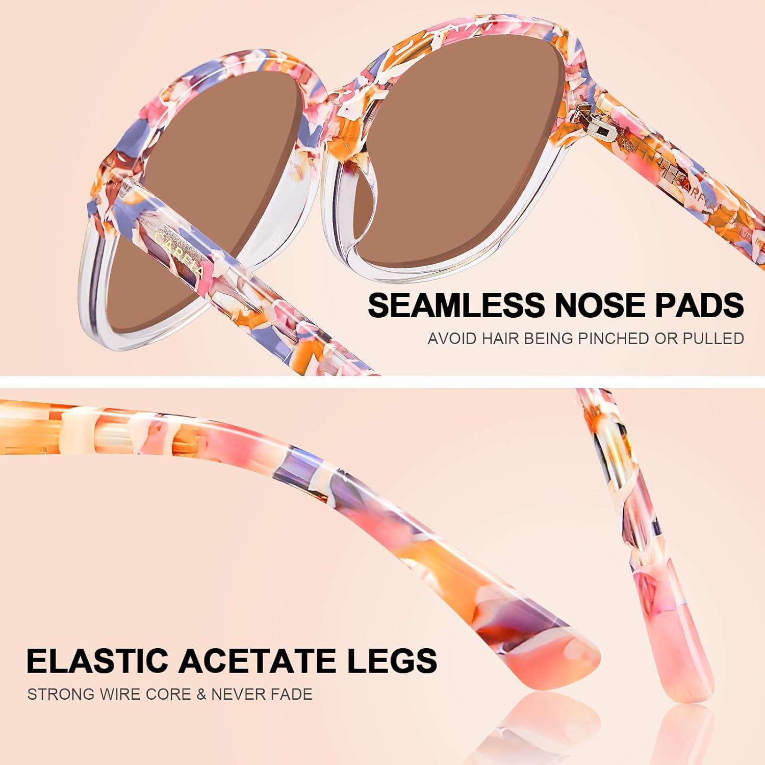 imageCARFIA Large Curved Acetate Polarized Sunglasses for Women UV Protection Retro Fashion Ladies Shades Driving Safety Eyewear5 Pink White Tortoise Frame Pink Mirrored2