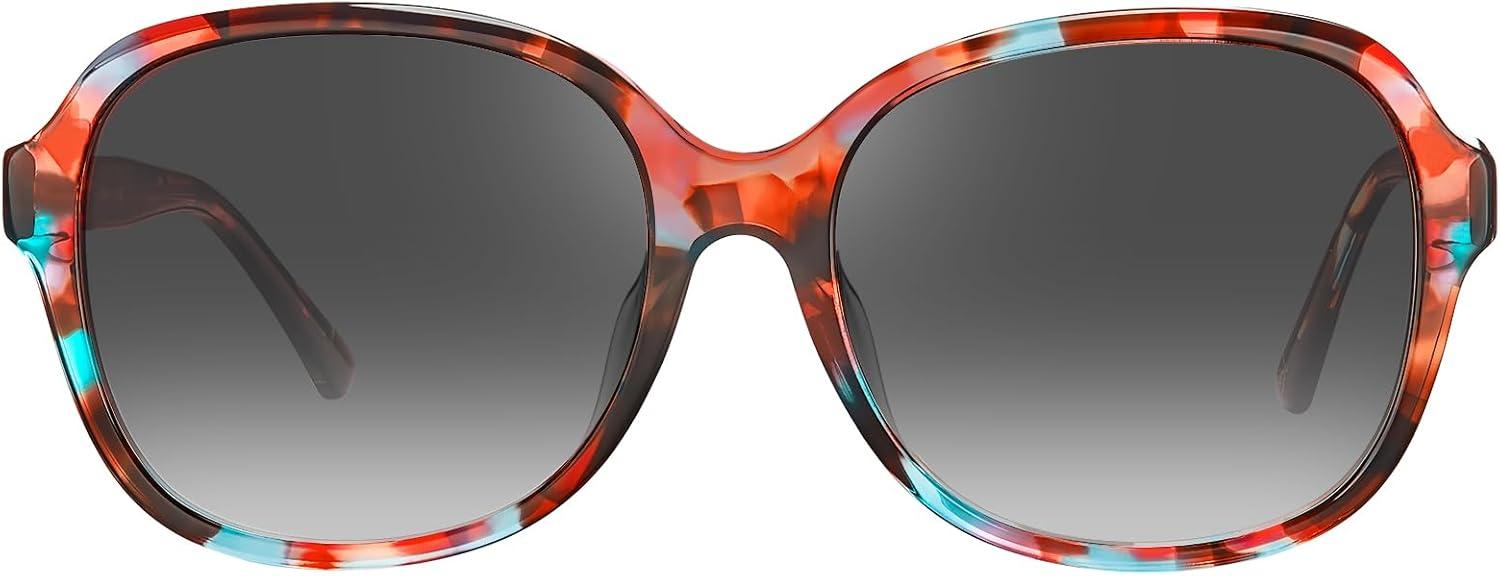 imageCARFIA Large Curved Acetate Polarized Sunglasses for Women UV Protection Retro Fashion Ladies Shades Driving Safety Eyewear62 Tortoise Frame Gradient Grey Lens