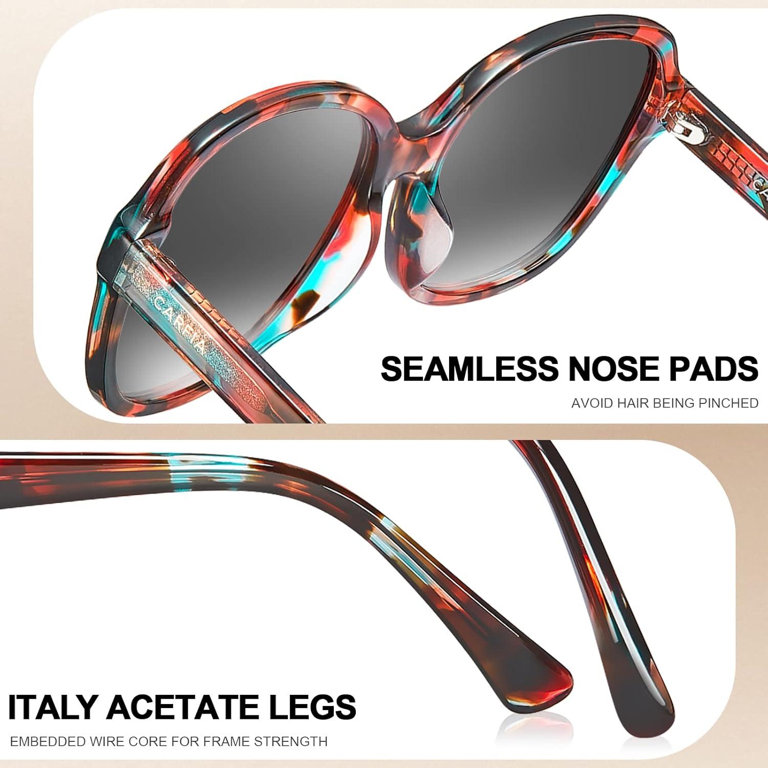 imageCARFIA Large Curved Acetate Polarized Sunglasses for Women UV Protection Retro Fashion Ladies Shades Driving Safety Eyewear62 Tortoise Frame Gradient Grey Lens