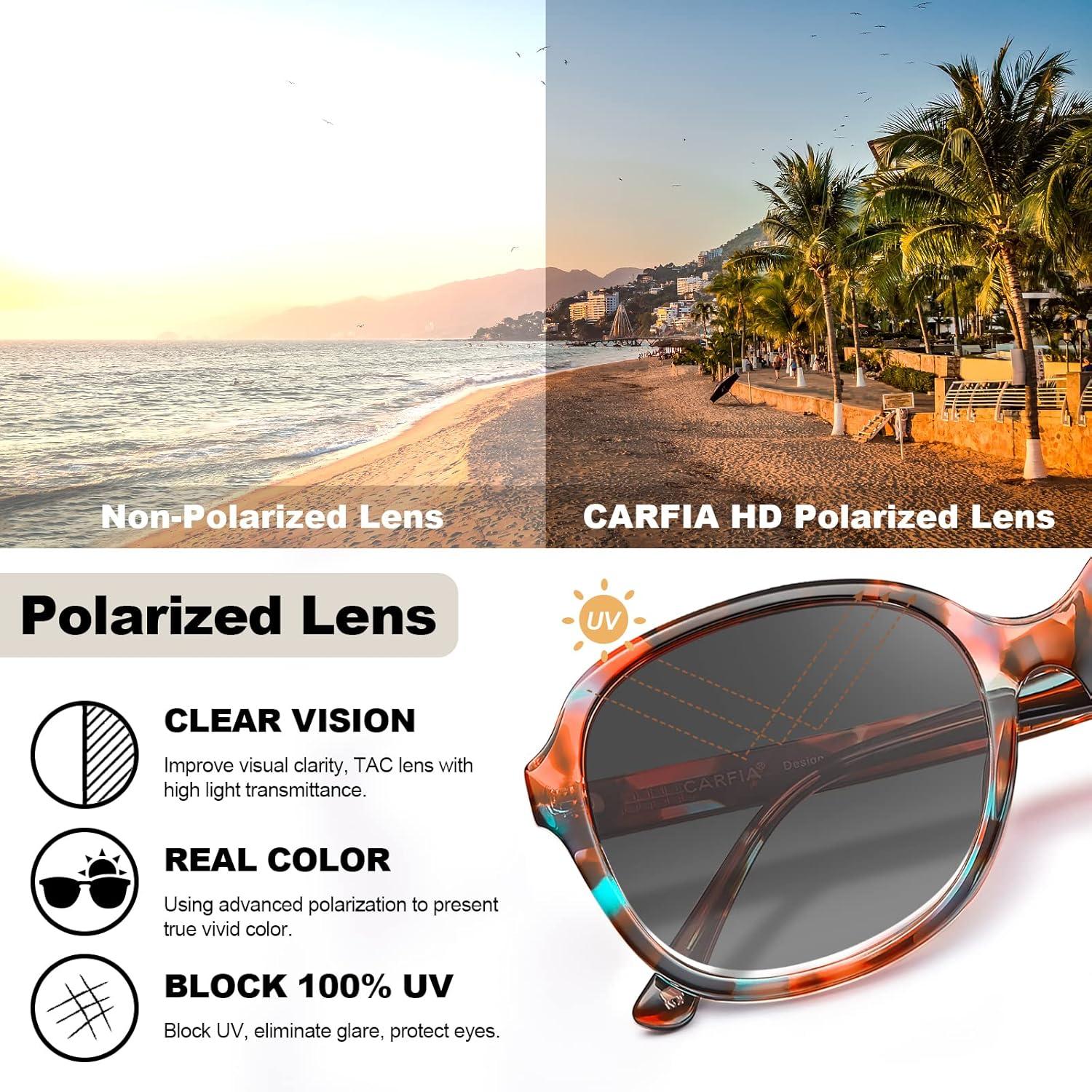 imageCARFIA Large Curved Acetate Polarized Sunglasses for Women UV Protection Retro Fashion Ladies Shades Driving Safety Eyewear62 Tortoise Frame Gradient Grey Lens