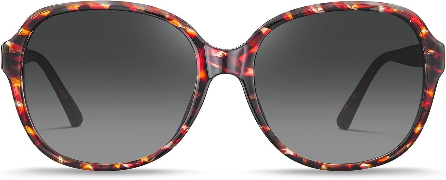 imageCARFIA Large Curved Acetate Polarized Sunglasses for Women UV Protection Retro Fashion Ladies Shades Driving Safety Eyewear63 Tortoise Frame Gradient Grey Lens