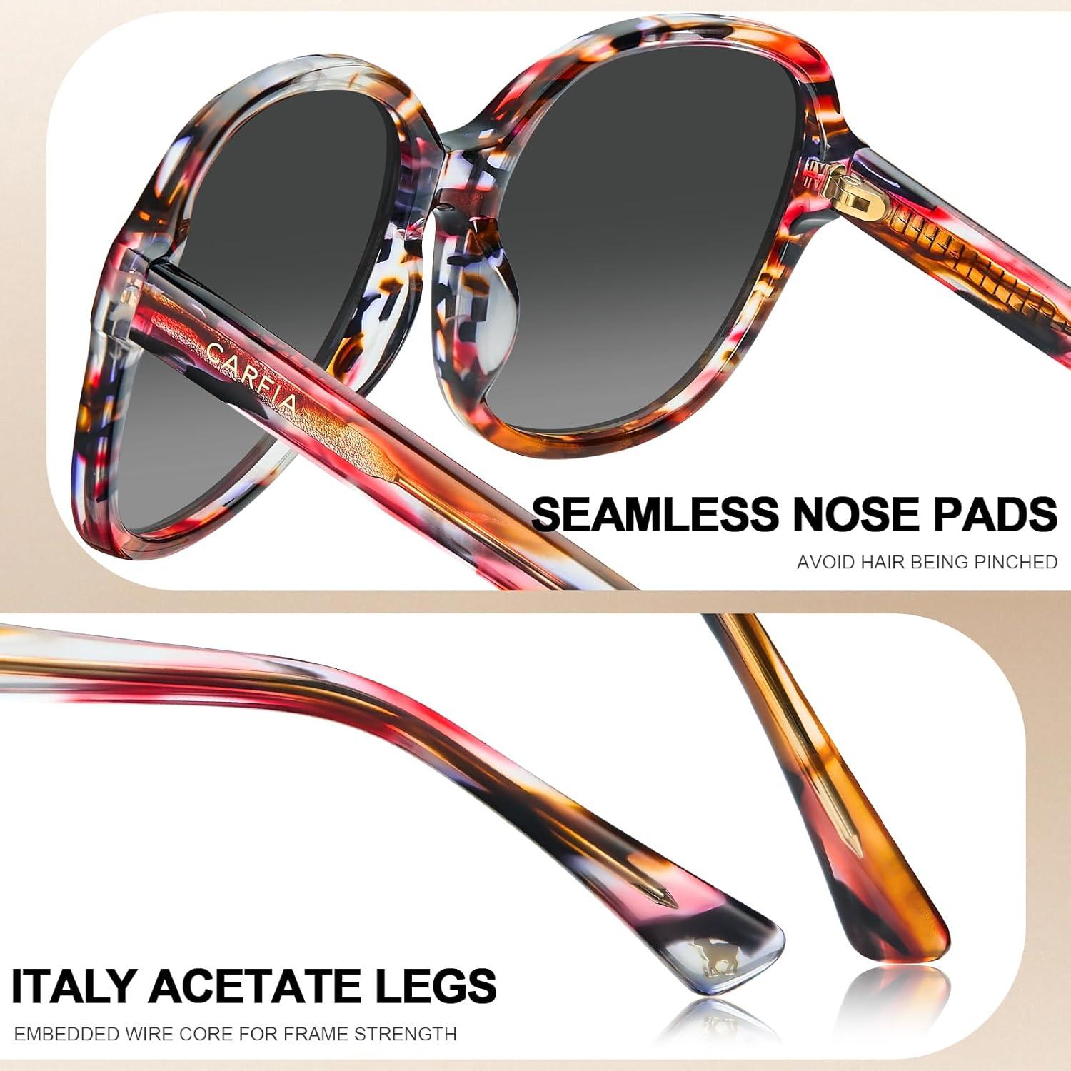 imageCARFIA Large Curved Acetate Polarized Sunglasses for Women UV Protection Retro Fashion Ladies Shades Driving Safety Eyewear7 Tortoise Frame Gradient Grey Lens