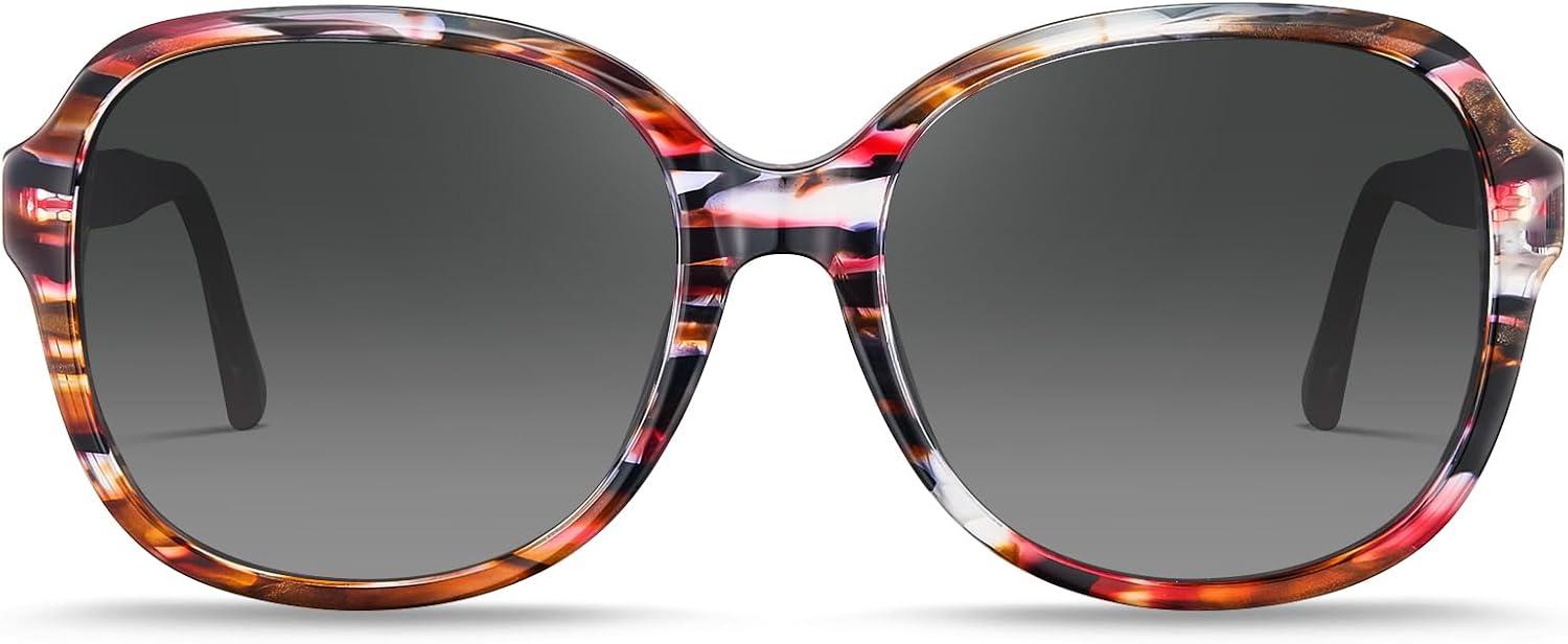 imageCARFIA Large Curved Acetate Polarized Sunglasses for Women UV Protection Retro Fashion Ladies Shades Driving Safety Eyewear7 Tortoise Frame Gradient Grey Lens