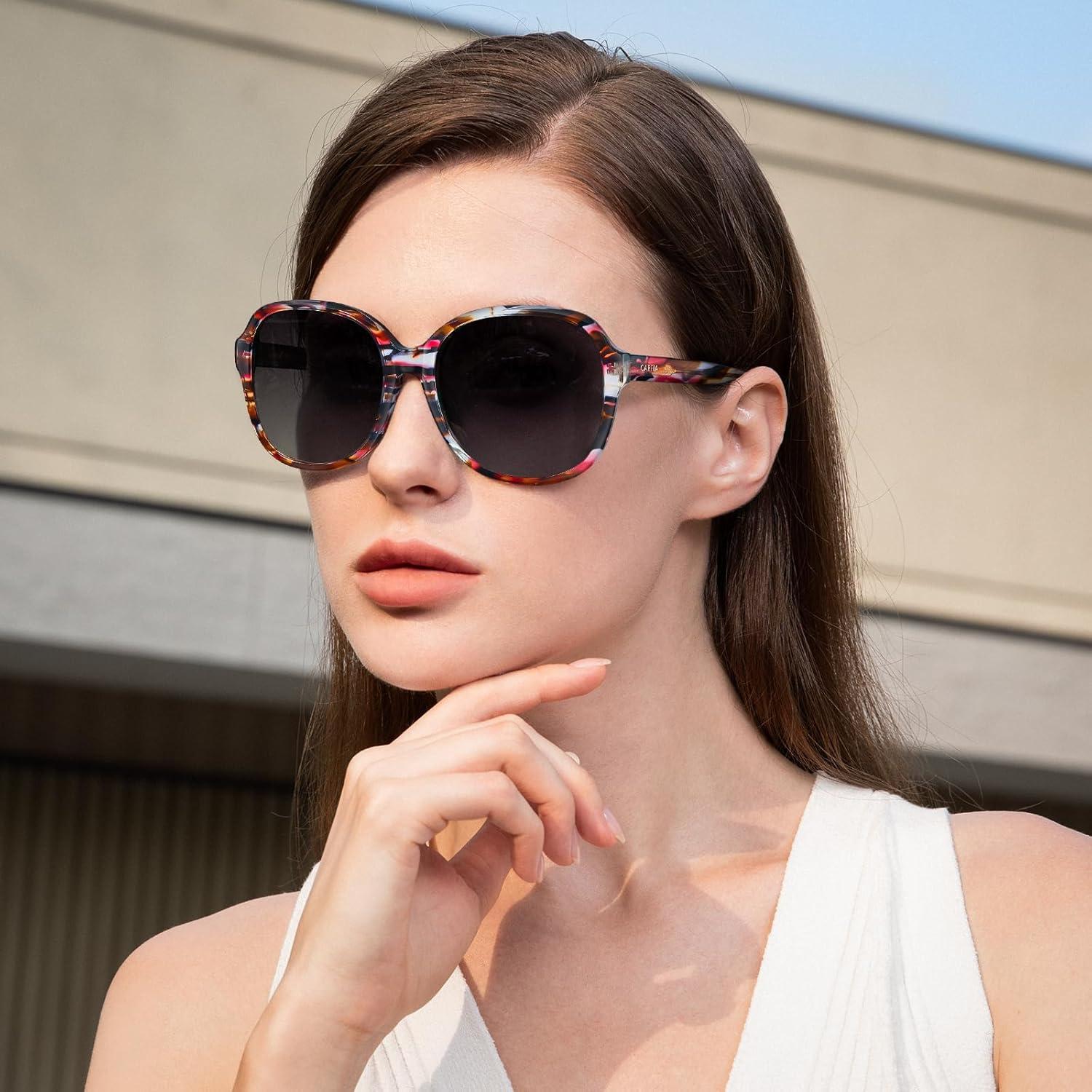 imageCARFIA Large Curved Acetate Polarized Sunglasses for Women UV Protection Retro Fashion Ladies Shades Driving Safety Eyewear7 Tortoise Frame Gradient Grey Lens