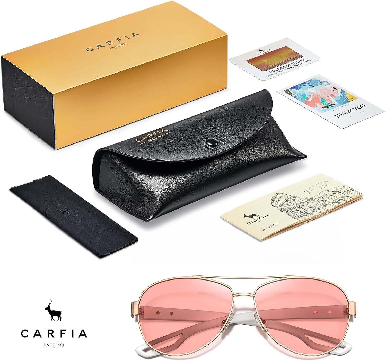 imageCARFIA Lightweight Retro Pilot Sunglasses for Women Polarized UV Protection Trendy Outdoor Driving Lady Sunnies Metal Frame3 Gold Frame Rose Colored Lens