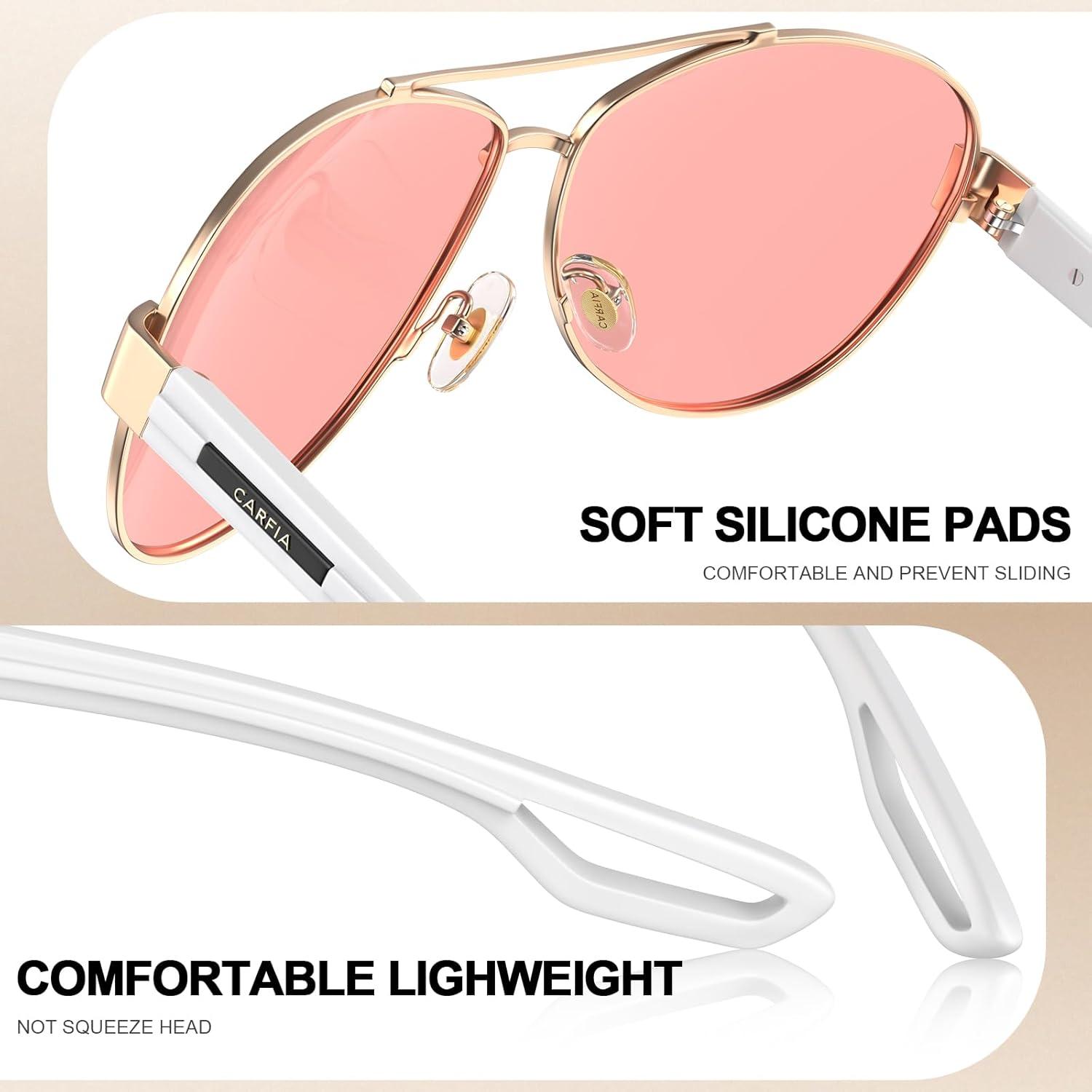 imageCARFIA Lightweight Retro Pilot Sunglasses for Women Polarized UV Protection Trendy Outdoor Driving Lady Sunnies Metal Frame3 Gold Frame Rose Colored Lens