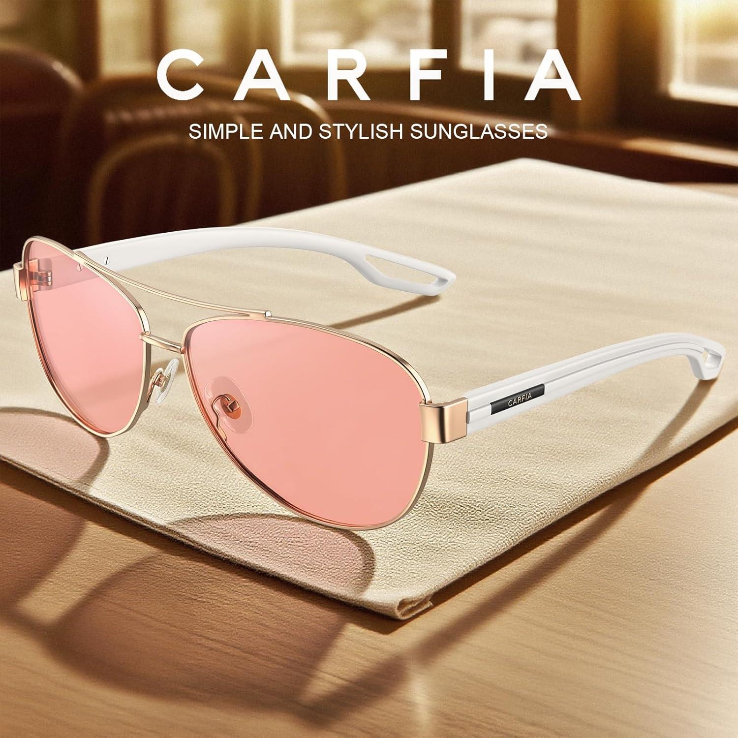 imageCARFIA Lightweight Retro Pilot Sunglasses for Women Polarized UV Protection Trendy Outdoor Driving Lady Sunnies Metal Frame3 Gold Frame Rose Colored Lens