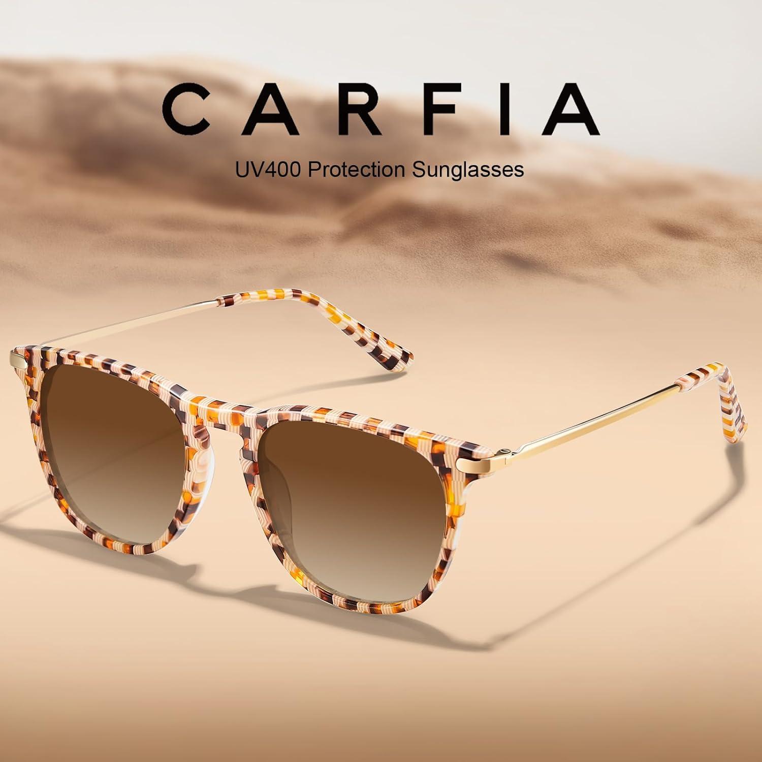 imageCARFIA Retro Lightweight Polarized Sunglasses for Women UV Protection Square Ladies Sunnies Outdoor Driving Eyewears CA32R40 Brown Checkers Frame Gradient Brown Lens