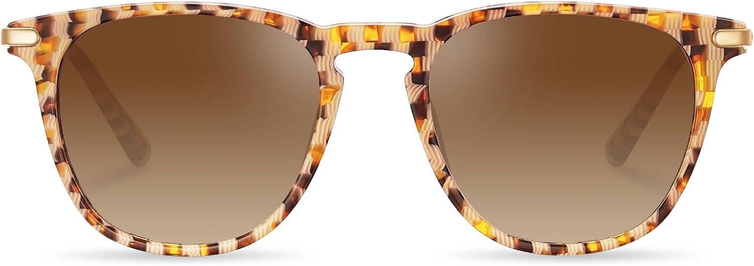 imageCARFIA Retro Lightweight Polarized Sunglasses for Women UV Protection Square Ladies Sunnies Outdoor Driving Eyewears CA32R40 Brown Checkers Frame Gradient Brown Lens