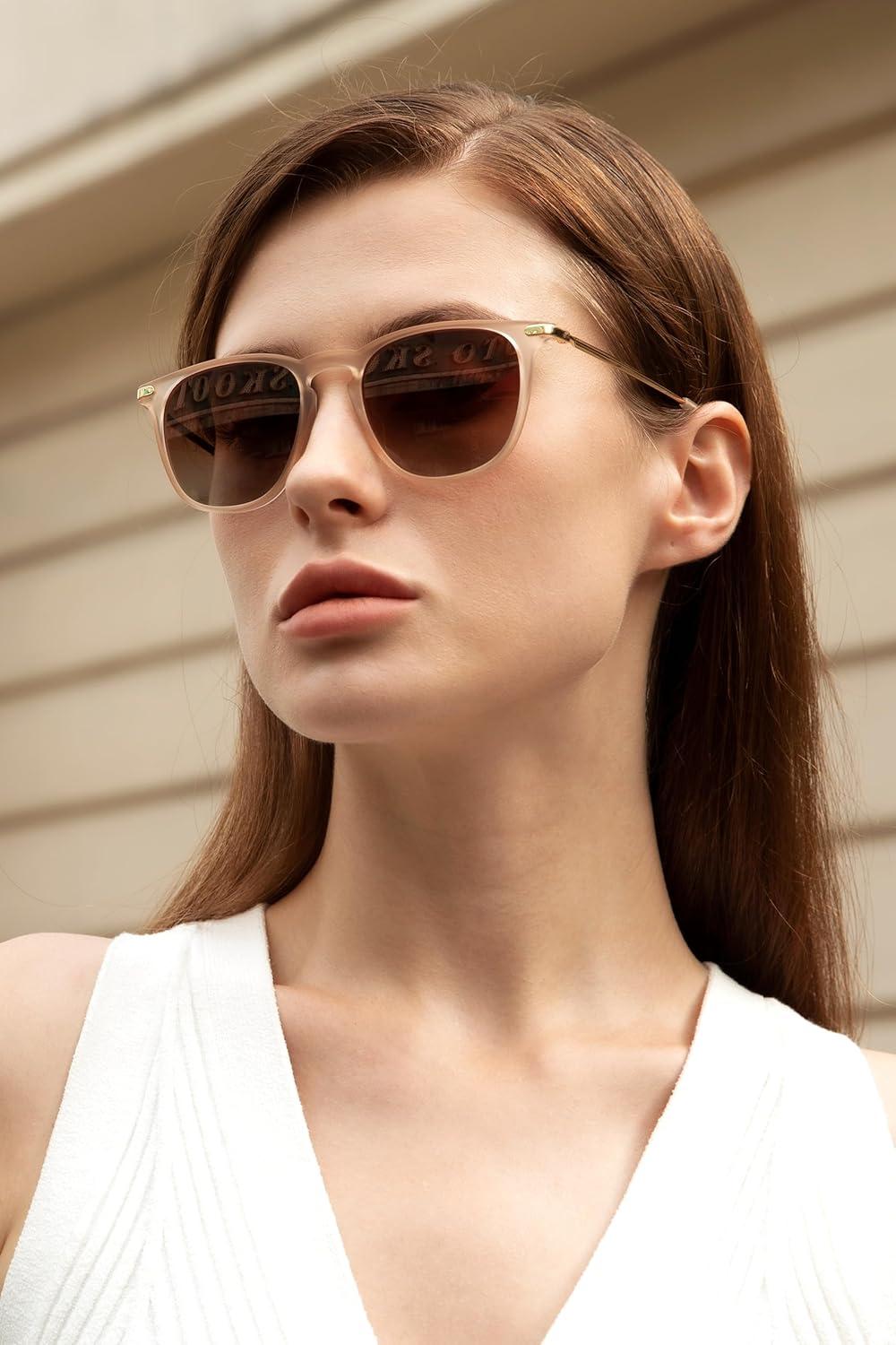 imageCARFIA Retro Lightweight Polarized Sunglasses for Women UV Protection Square Ladies Sunnies Outdoor Driving Eyewears CA32R40 Brown Checkers Frame Gradient Brown Lens