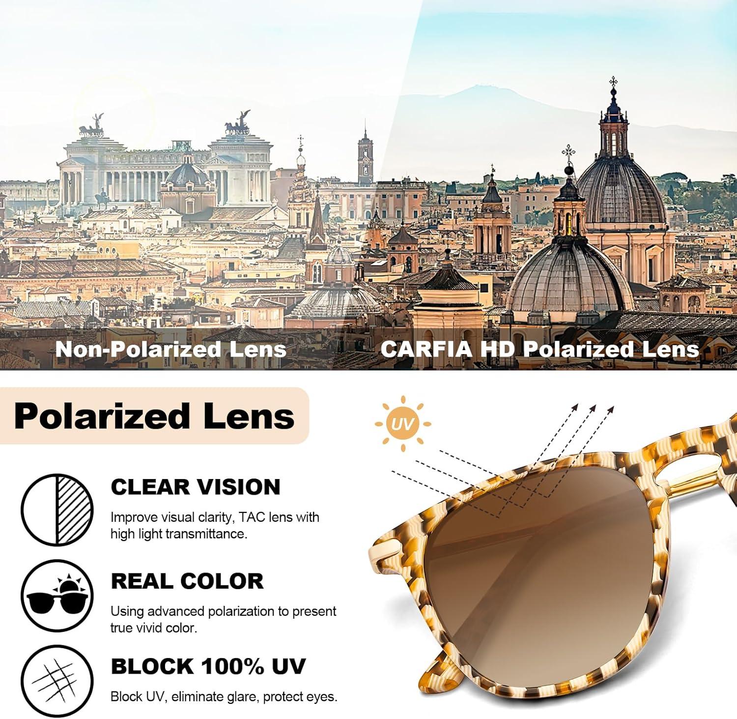 imageCARFIA Retro Lightweight Polarized Sunglasses for Women UV Protection Square Ladies Sunnies Outdoor Driving Eyewears CA32R40 Brown Checkers Frame Gradient Brown Lens