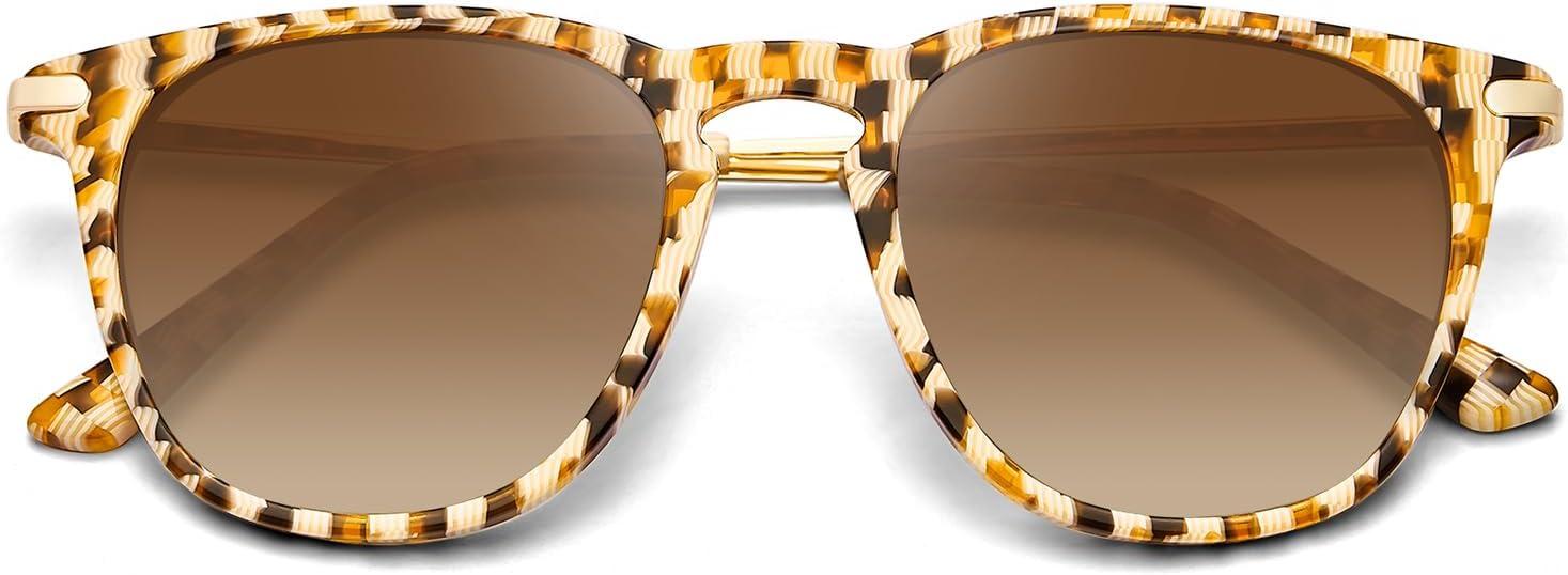 imageCARFIA Retro Lightweight Polarized Sunglasses for Women UV Protection Square Ladies Sunnies Outdoor Driving Eyewears CA32R40 Brown Checkers Frame Gradient Brown Lens