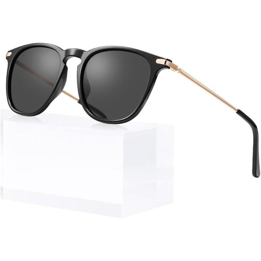 imageCARFIA Retro Lightweight Polarized Sunglasses for Women UV Protection Square Ladies Sunnies Outdoor Driving Eyewears CA32R2 Black Frame Grey Lens