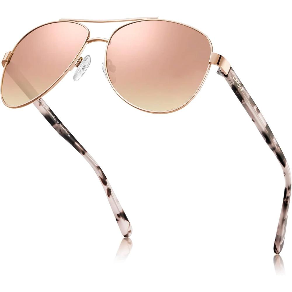 imageCARFIA Retro Trendy Pilot Sunglasses for Women Polarized UV Protection Lightweight Outdoor Driving Lady Sunnies Metal Frame5 Rose Gold Frame Pink Mirrored