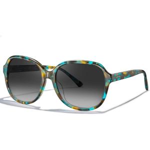 CARFIA Large Curved Acetate Polarized Sunglasses for Women UV Protection, Retro Fashion Ladies Shades Driving Safety Eyewear(2. Turquoise Frame Gradient Grey Lens)