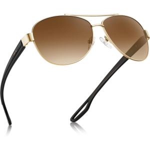 CARFIA Lightweight Retro Pilot Sunglasses for Women Polarized UV Protection, Trendy Outdoor Driving Lady Sunnies Metal Frame(2. Matted Gold Frame Gradient Brown Lens)