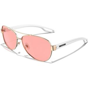 CARFIA Lightweight Retro Pilot Sunglasses for Women Polarized UV Protection, Trendy Outdoor Driving Lady Sunnies Metal Frame(3. Gold Frame Rose Colored Lens)