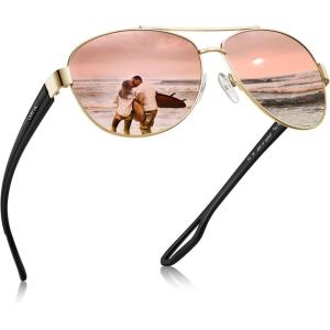 CARFIA Lightweight Retro Pilot Sunglasses for Women Polarized UV Protection, Trendy Outdoor Driving Lady Sunnies Metal Frame(5. Polished Gold Frame Pink Mirrored Lens)