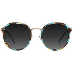 CARFIA Retro Acetate Polarized Sunglasses for Women UV Protection, Fashion Metal Brow Ladies Shades Eyewears Round Sunnies(2. Blue Floral Frame and Grey Lens)