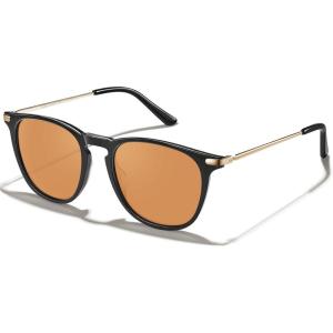 CARFIA Retro Lightweight Polarized Sunglasses for Women UV Protection, Square Ladies Sunnies Outdoor Driving Eyewears CA32R(2-3. Black Frame Orange Lens)
