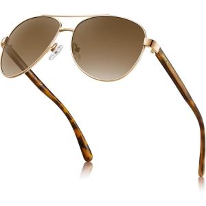 CARFIA Retro Trendy Pilot Sunglasses for Women Polarized UV Protection, Lightweight Outdoor Driving Lady Sunnies Metal Frame(1. Gold Frame Gradient Brown Lens)