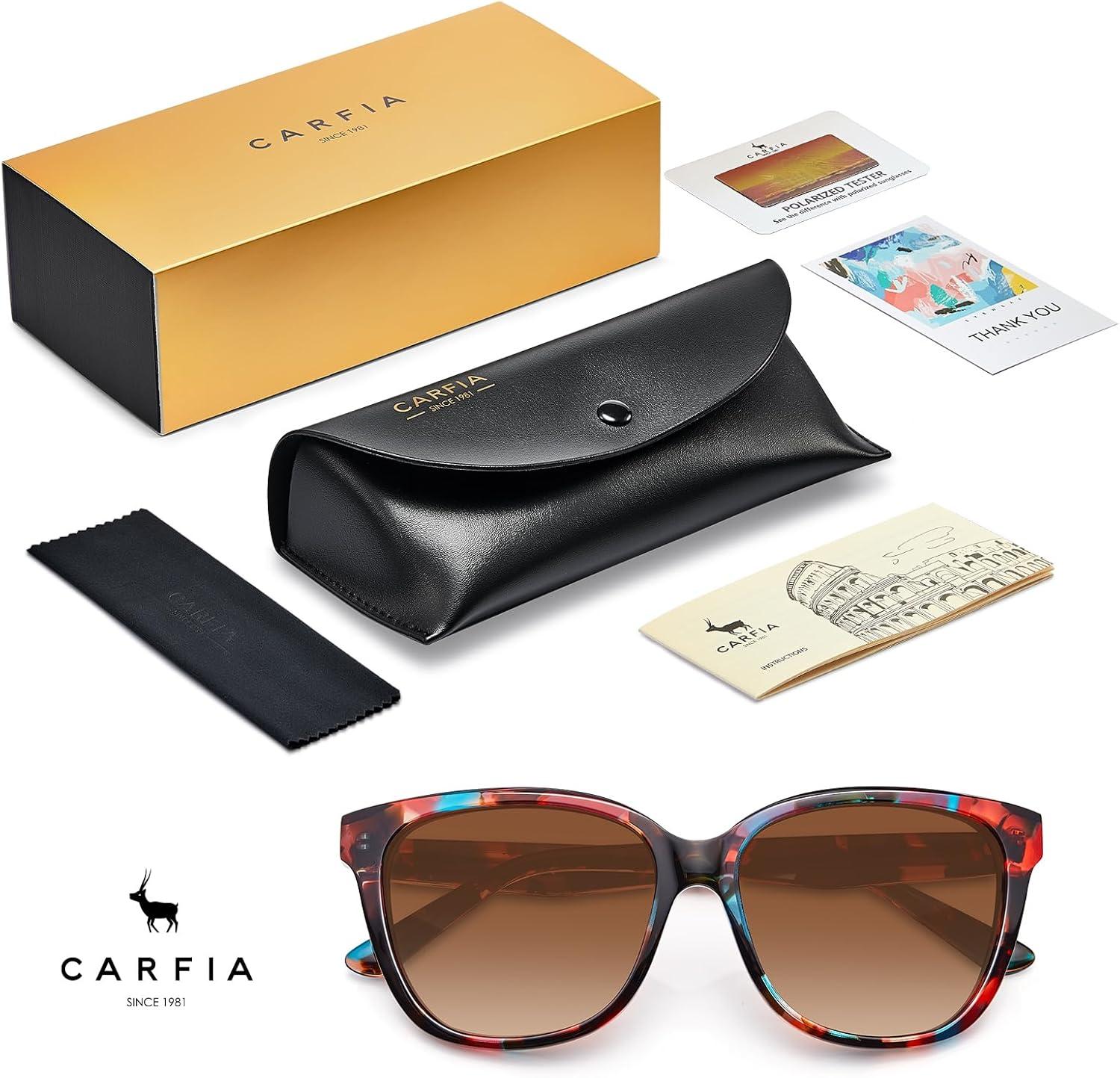 imageCARFIA Square Polarized Sunglasses for Women UV Protection Italian Design Retro Embossed Pattern Wire Core Driving Shades1 Red Stripe Frame Brown Lens