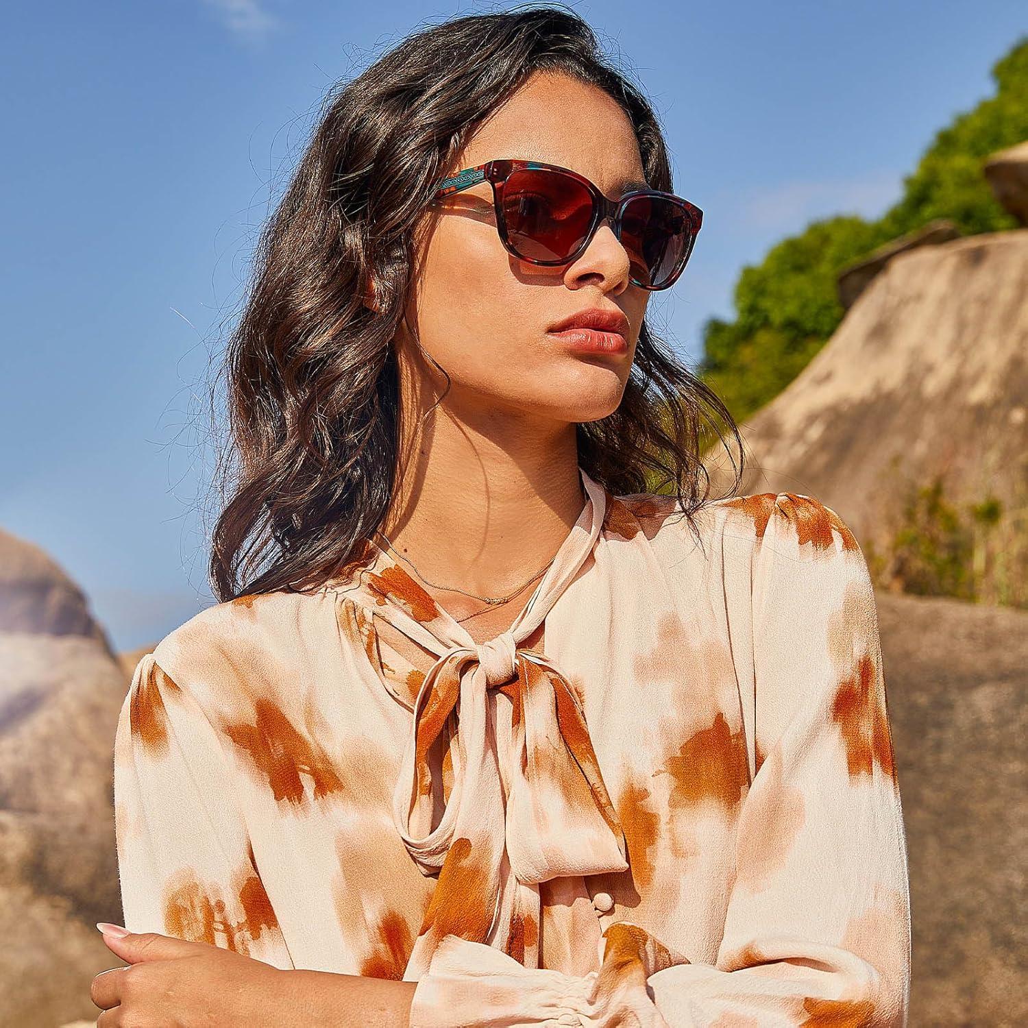 imageCARFIA Square Polarized Sunglasses for Women UV Protection Italian Design Retro Embossed Pattern Wire Core Driving Shades1 Red Stripe Frame Brown Lens