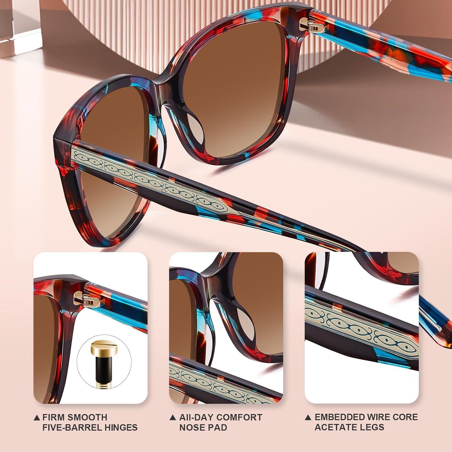 imageCARFIA Square Polarized Sunglasses for Women UV Protection Italian Design Retro Embossed Pattern Wire Core Driving Shades1 Red Stripe Frame Brown Lens