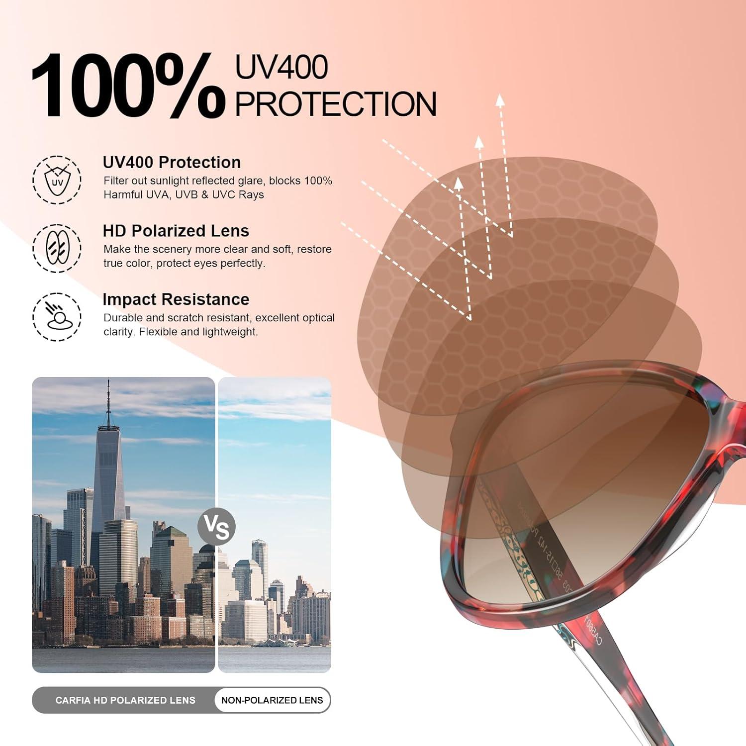 imageCARFIA Square Polarized Sunglasses for Women UV Protection Italian Design Retro Embossed Pattern Wire Core Driving Shades1 Red Stripe Frame Brown Lens