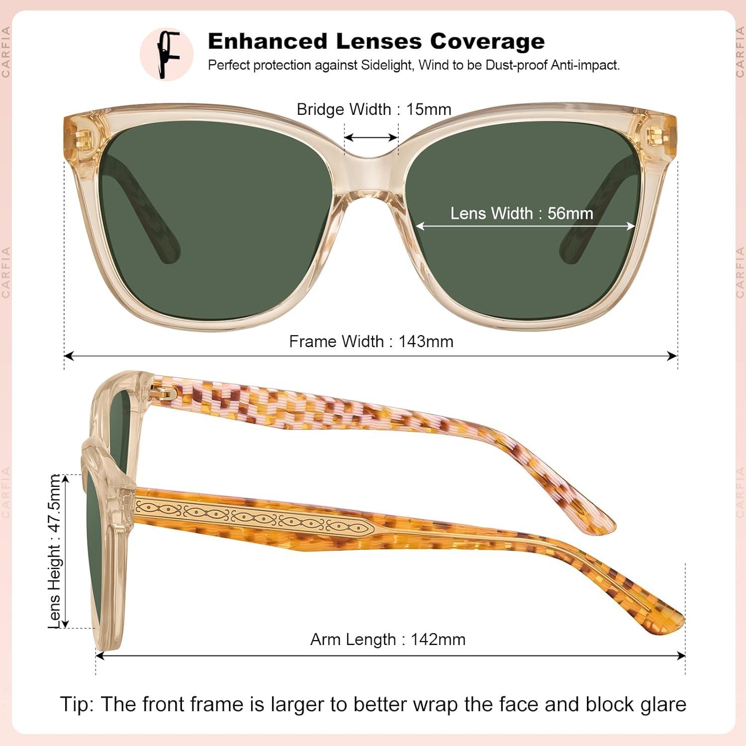 imageCARFIA Square Polarized Sunglasses for Women UV Protection Italian Design Retro Embossed Pattern Wire Core Driving Shades5translucent Tea Frame Gradient Green Lenses