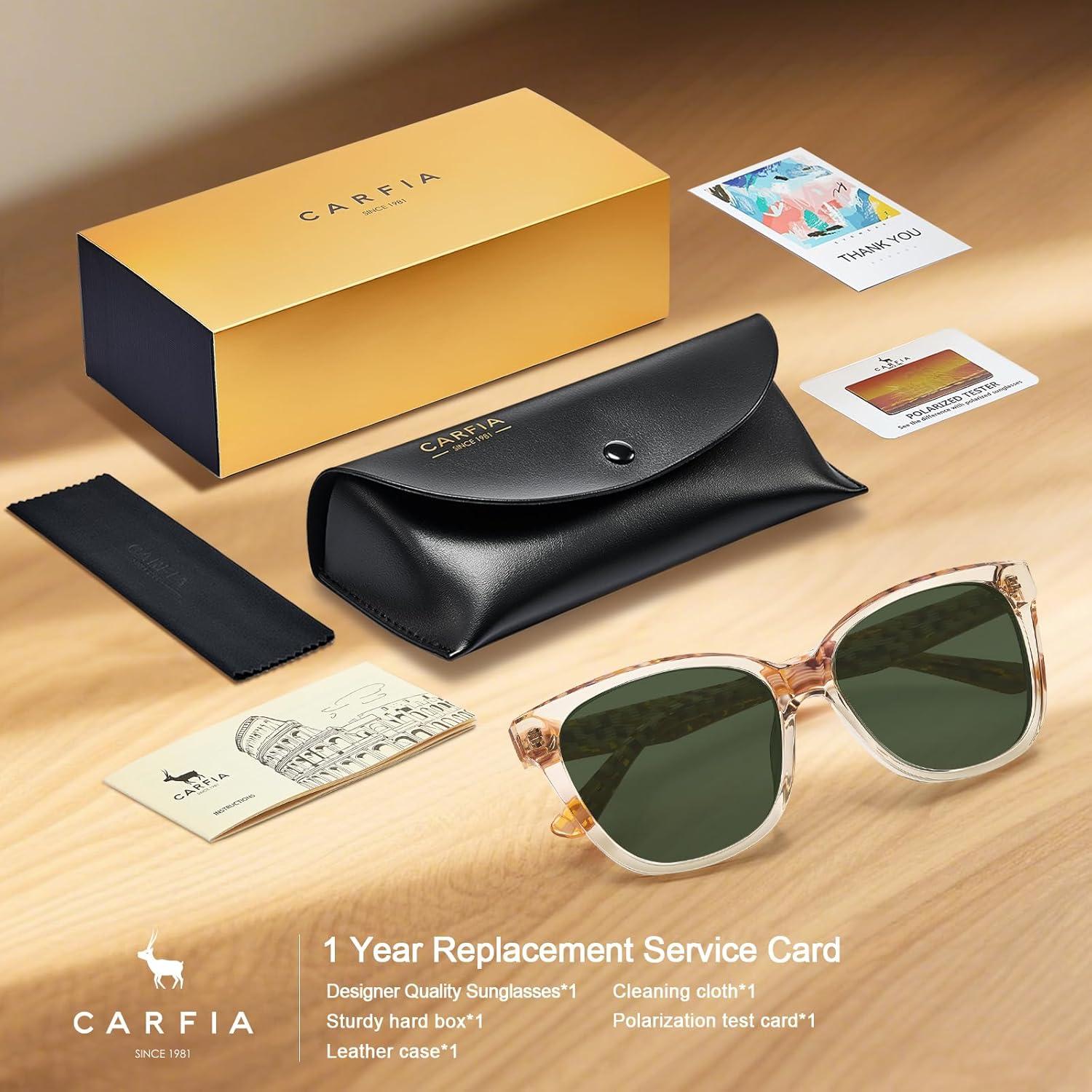 imageCARFIA Square Polarized Sunglasses for Women UV Protection Italian Design Retro Embossed Pattern Wire Core Driving Shades5translucent Tea Frame Gradient Green Lenses