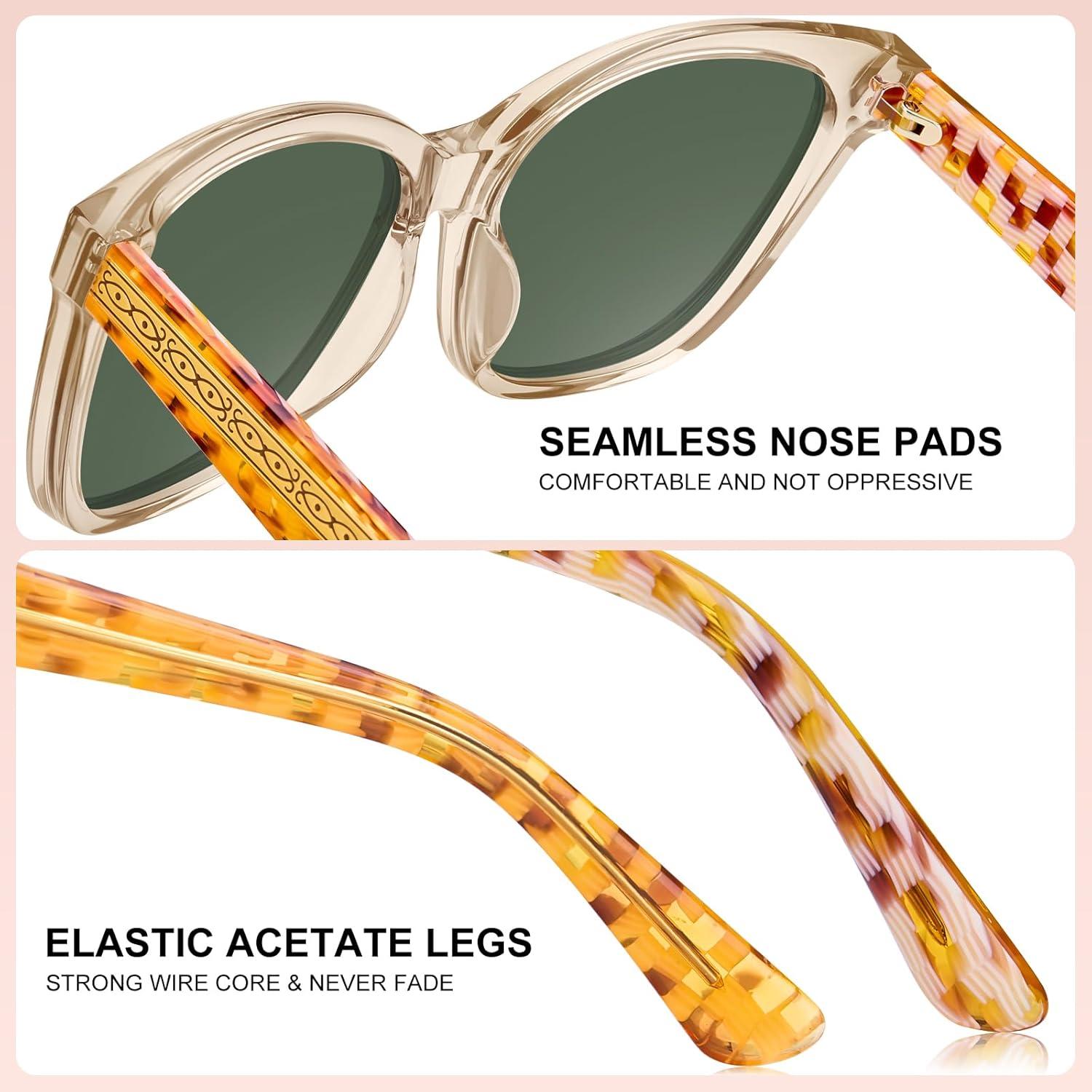 imageCARFIA Square Polarized Sunglasses for Women UV Protection Italian Design Retro Embossed Pattern Wire Core Driving Shades5translucent Tea Frame Gradient Green Lenses