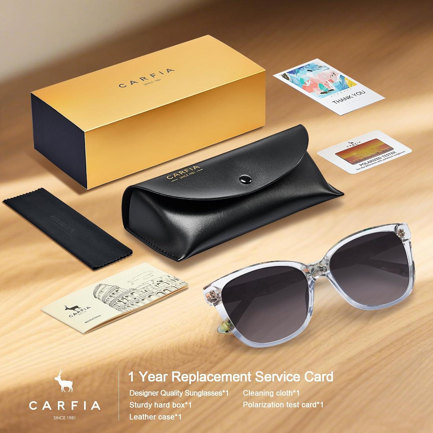 imageCARFIA Square Polarized Sunglasses for Women UV Protection Italian Design Retro Embossed Pattern Wire Core Driving Shades6translucent Gray Frame Gradient Gray Lenses